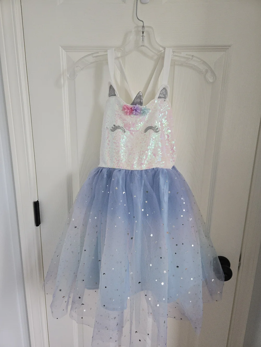 lilt White Sequin & Light Blue Star Tulle Unicorn Dress, Sleeveless, Twirly, 7/8